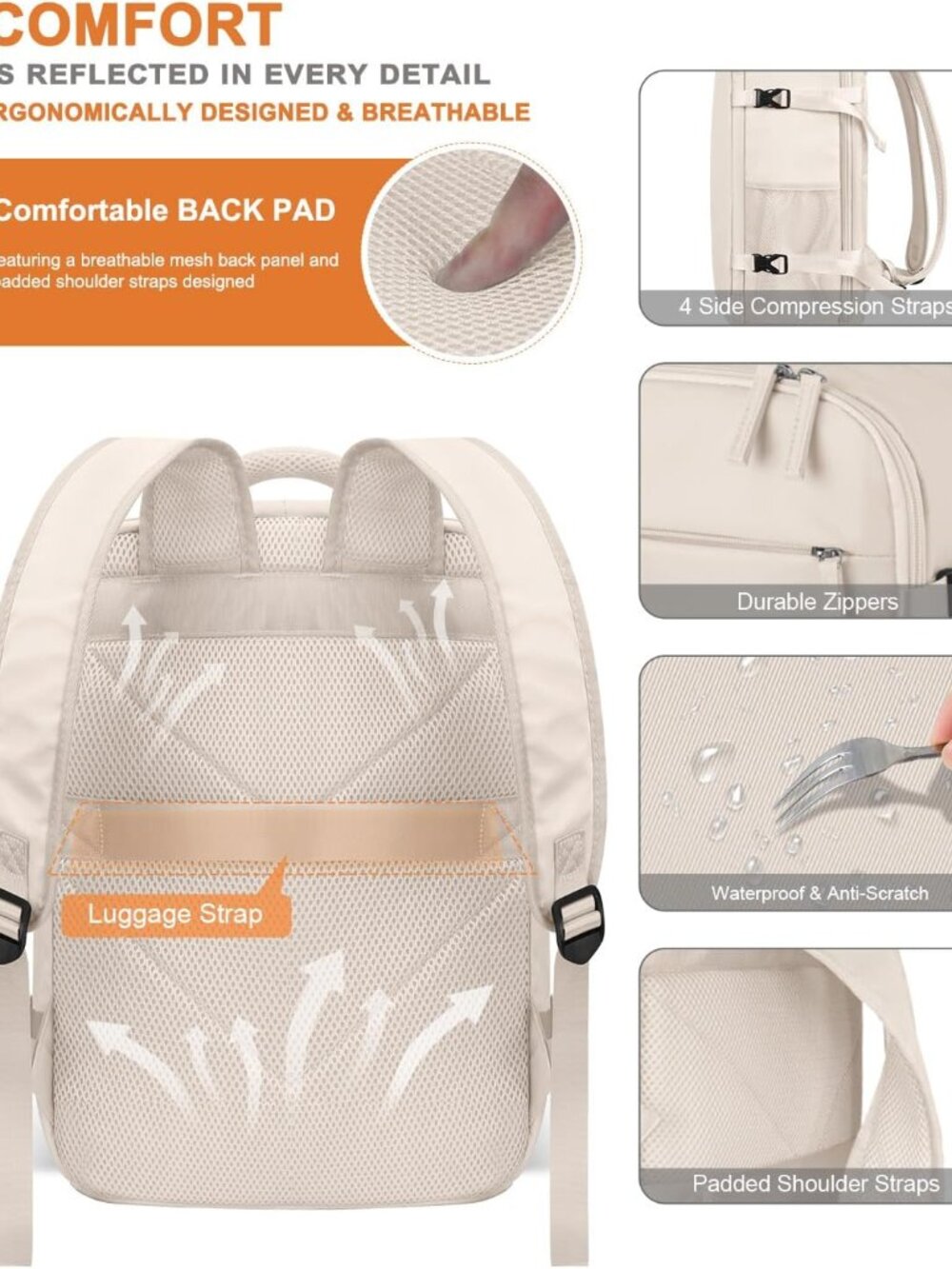 Travel Backpack for Women Men Waterproof Laptop Backpack Airlines Approved Carry - Picture 6 of 7